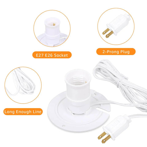 5 Foot Blow Mold Light Kit Replacement For MB48 With E26 And E27 Lamp Holder White 1 Set, showing E27 socket and 2-prong plug