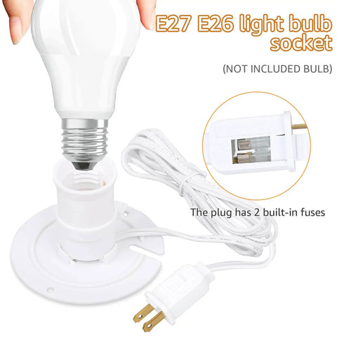 5 Foot Blow Mold Light Kit Replacement For MB48 With E26 And E27 Lamp Holder White showing bulb socket and power cord