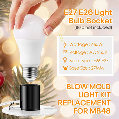 Hand inserting light bulb into MB48 Blow Mold Light Kit Replacement with 3 Socket Accessory Cord.