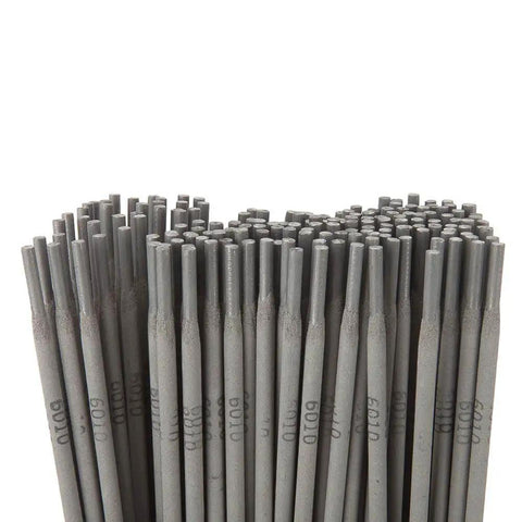 Close-up of All Position E6010 Welding Rod For Deep Penetration On Dirty Rusty Painted Metal, 1/8 Inch, 10 Pound Pack For Vertical And Overhead Welds