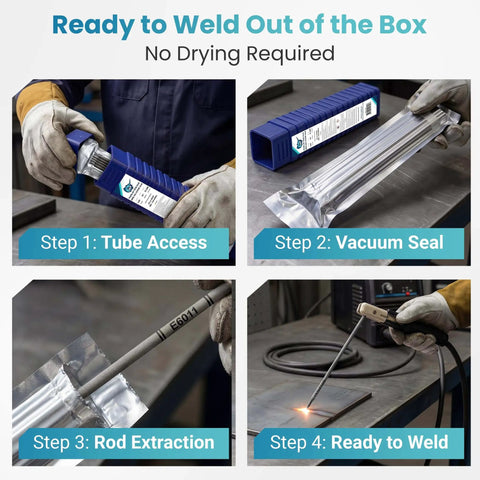 Steps to use Pro Grade E6011 Welding Rod For Carbon Steel All Position SMAW Deep Penetration Arc One Eighth Inch 5 Lb Pack
