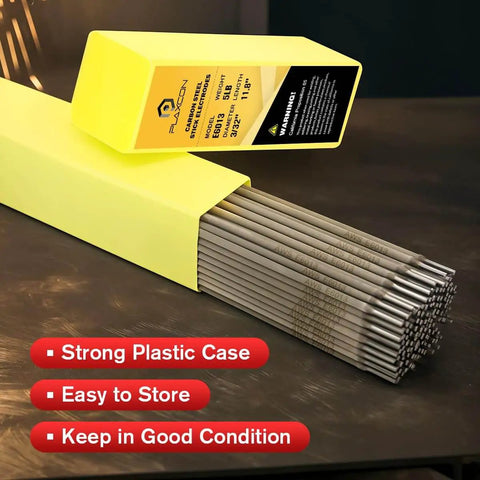 E6013 Three Thirty Second Inch 5Lb Carbon Steel Stick Electrodes Welding Rod in yellow plastic case, ideal for DIY and pro projects