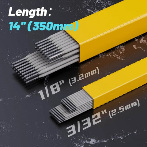 E6013 Welding Rods 3 By 32nd Inch, 2.5 Lb 14 Inch Low Carbon Steel Electrodes in a yellow packaging