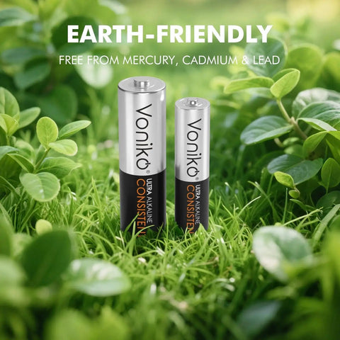 AA And AAA Battery Combo Pack 48 Count 24 AA 24 AAA Alkaline 1.5V Shelf Life, earth-friendly batteries in grass