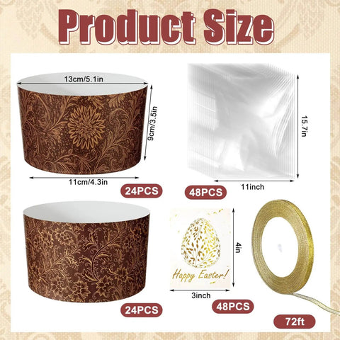 48 Pack Easter Panettone Paper Molds 15 Oz Nonstick Brown Round Paska Kulich Baking Molds Pans with ribbon, bags, and cards