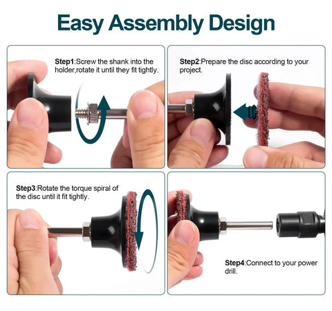 Easy assembly instructions for 46 Piece Two Inch Roll Lock Quick Change Sanding Discs With One Quarter Inch Holder For Die Grinder