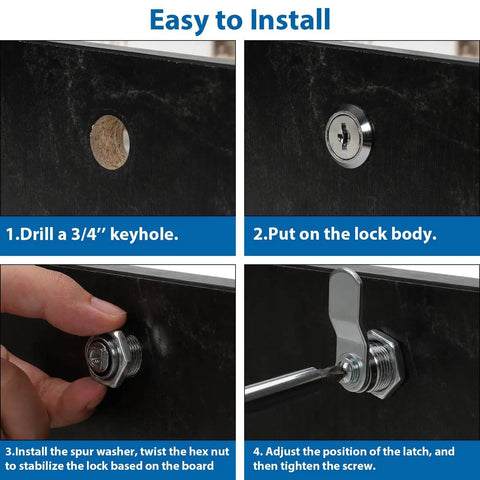 Installation steps for Keyed Different Mailbox Cam Lock Five Eighths Inch Cylinder For Cabinets And File Drawers Three Quarter Inch Diameter Zinc Alloy Drawer Lock With Keys Satin Nickel Finish Secure Toolbox Lock One Pack