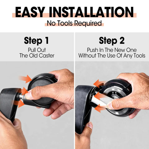 Steps to install Office Chair Wheel Set Of 10 Rubber Caster Wheels Heavy Duty Replacement Casters Universal Standard Size 7/16 By 7/8.