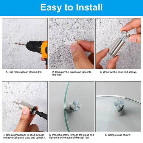 Instructions for installing Sign Standoff Screws 12 Pack Stainless Steel Black Wall Mounting Hardware for glass panels and frames
