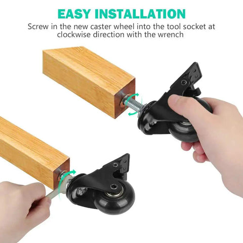 Installing Three Eighths Inch Threaded Stem Casters 3/8-16 UNC With Brake on furniture with easy mounting
