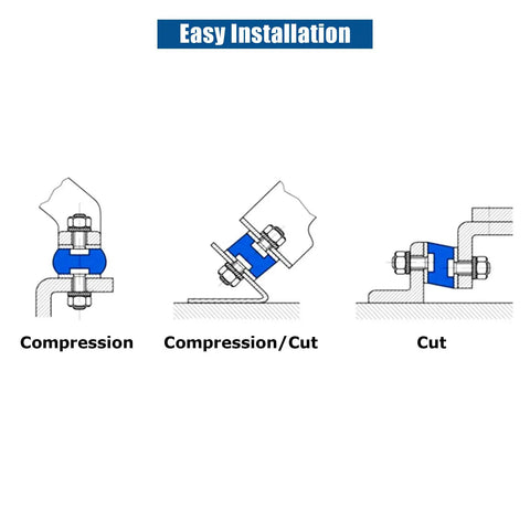Diagram showing installation of eight 8-piece M8 rubber anti-vibration isolator mounts for vibration and noise reduction in equipment.
