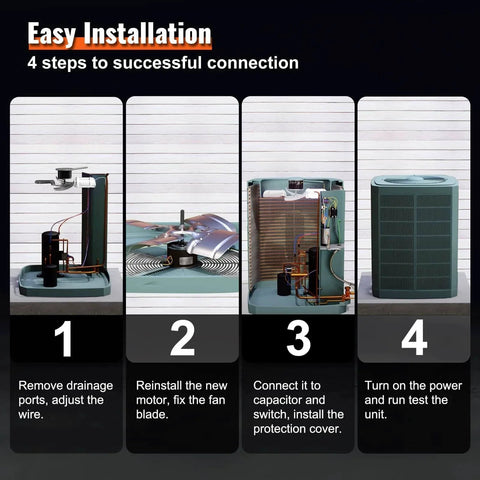 Installation steps for Condenser Fan Motor, 1/5HP, 825RPM, Replacement for ac GE Genteq Carrier Bryant Payne Dayton