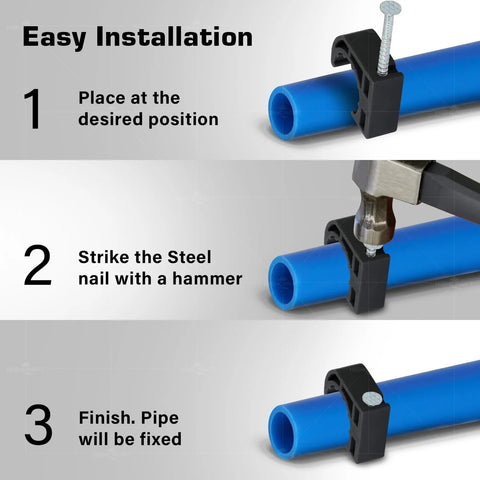 Highcraft ID234x50 half clamp with nail for 1/2 in PEX pipe, black