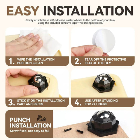 Heavy Duty Self Adhesive Swivel Caster Wheels 8 Pack 1 Inch Low Profile Universal Casters No Drill Installation Steps