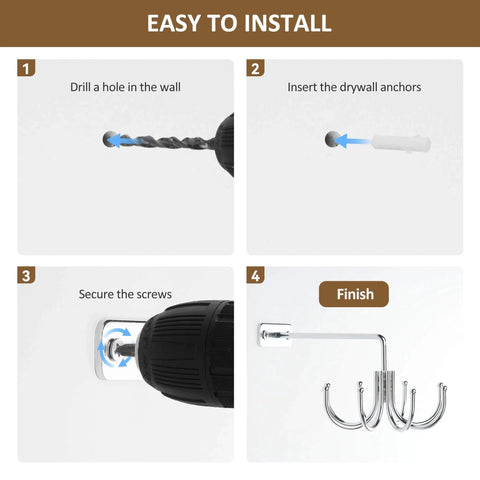 Installation guide for Kitchen Cooking Utensil Holder, 360° Rotating Kitchen Hooks for Hanging Utensils, step-by-step instructions