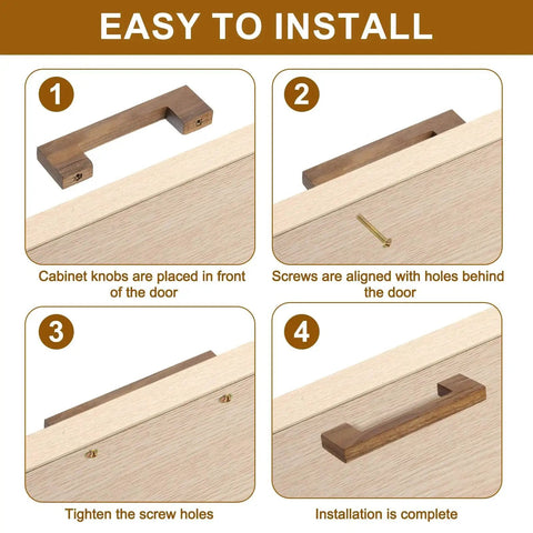 Installation steps for Two Pack 6 Inch Hole Center Square Wood Drawer Pulls With Screws For Kitchen Dresser Wardrobe Cupboard Ash Wood