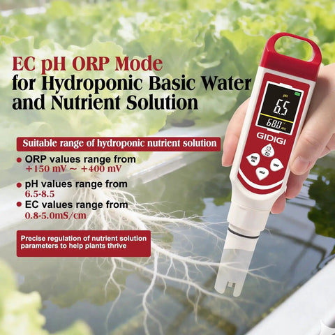 Hydrogen Water Tester Meter 7 In 1 Digital H2 ORP pH TDS EC for hydroponics with easy-to-read display, showing 6.5 pH level.