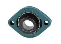 Front view of 1-1/4 in (31.75 mm) Narrow Inner Ring Eccentric Ball Bearing Insert for 2-Bolt Flange, Locking Collar, Malleable Iron Housing.