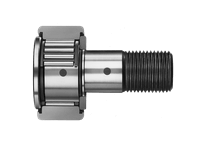 Side view of eccentric stud metric cam follower CFES10B single bearing, caged high-carbon steel roller with cylindrical outer ring.