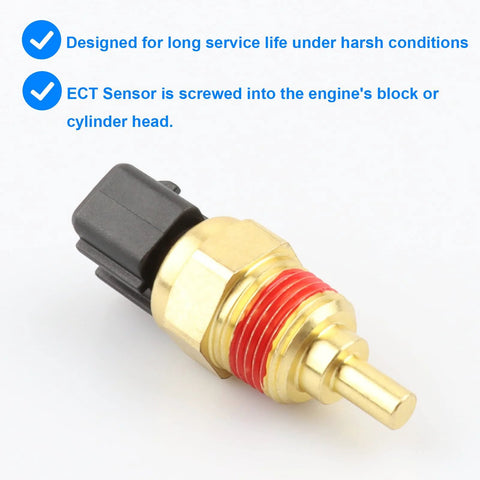 Coolant Temperature Sensor (ECT) with brass body, red threaded seal, and black connector