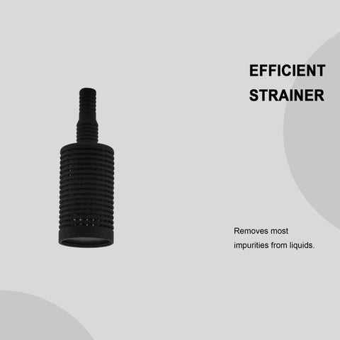 Black ribbed siphon hose filter for pressure washer suction, compact cylindrical unit
