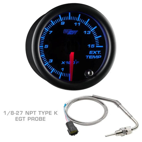 GlowShift Diesel Gauge Package For Ford Super Duty F250 F350 1999 2007 6.0L 7.3L Power Stroke with EGT gauge and probe displayed