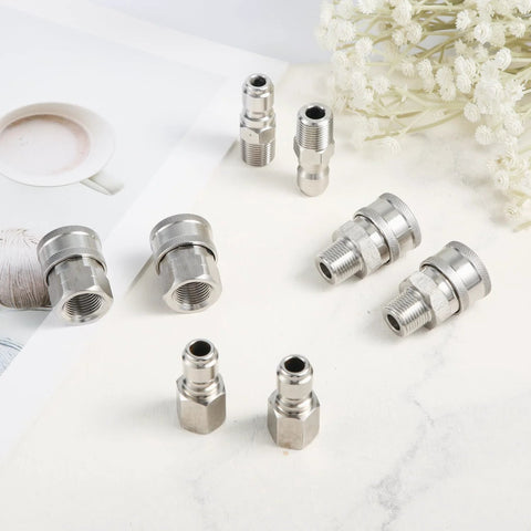 8pcs stainless steel pressure washer quick-connect adapters with 1/4in male and female fittings