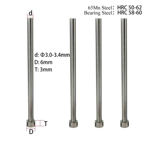 Straight Punching Ejector Pin 65Mn Round Tip for Plastic Injection Molding, 18 Pieces, showing 3.3mm Diameter, 80mm Length, with dimensions.