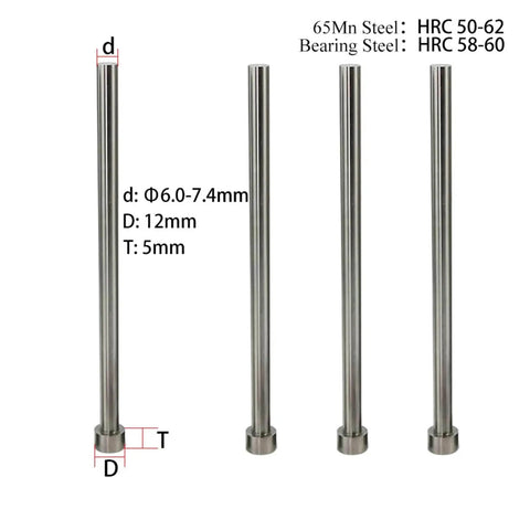 Straight Ejector Pin Set 65Mn Round Tip For Plastic Injection Molding 6x150mm 7 Pieces showing key dimensions and steel grades