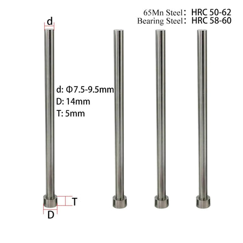 Straight Punching Ejector Pin 65Mn Round Tip For Plastic Injection Molders 8x250mm 4 Pieces with specifications visible