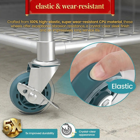 Three Inch Caster Wheels Set Of Four With Threaded Stem Three Eighth Inch By Sixteen UNC By One Point Five Inch Heavy Duty Bolt Castors for metal wire shelves, showing high elasticity rubber wheel.