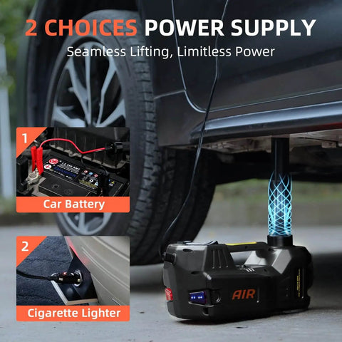 Electric Car Jack 5 Ton 12V Floor Jack With Inflator Pump Portable Hydraulic Lift for cars shown lifting vehicle