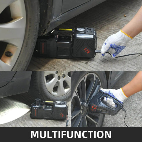 5 Ton Electric Car Jack Kit With 12V Hydraulic Floor Jack Lift Built In Inflator And Impact Wrench Auto Repair Tool Set