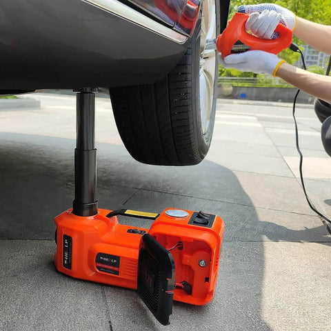Fast 5-Ton Electric Car Jack Kit With 12V Hydraulic Lift And Impact Wrench For SUV MPV Sedan And Truck, lifting a car