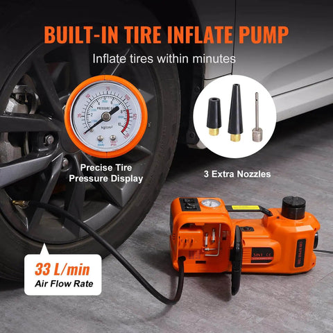 5 Ton Electric Car Jack With Built In Inflator Pump And LED Light For Cars SUVs And Trucks Hydraulic Lift 6.1 To 17.7 Inches in use
