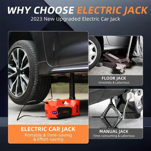 5 Ton Electric Car Jack Kit With 12V Hydraulic Floor Jack Built In Impact Wrench And Tire Inflator LED Light lifting a car