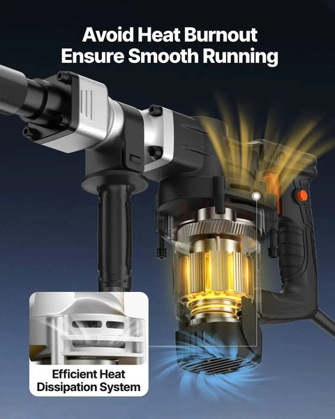 Demolition Hammer 1400W Electric Jack Hammer Heavy Duty Concrete Breaker 2900 BPM with efficient heat dissipation system