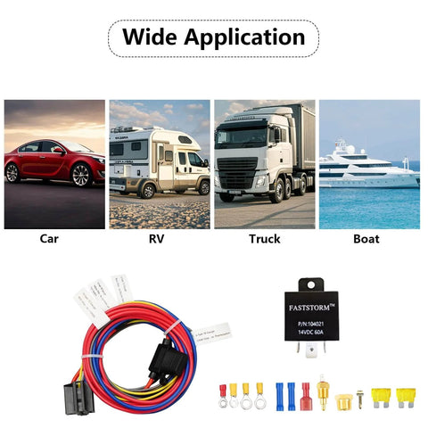 Electric Fan Relay Kit 12V 60A With Waterproof Four Pin Relay And Thermostat Control Switch for vehicles