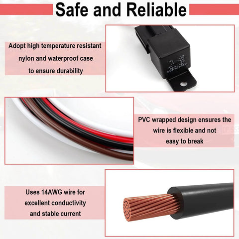 Dual 12V Electric Fan Relay Kit With 40A Relays And 185 Degree Thermostat Switch wiring harness and relay close-up