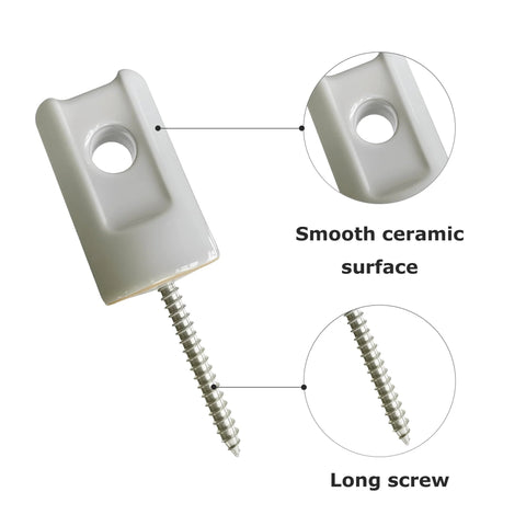 Porcelain electric fence insulator with lag screw, white ceramic, for wood posts, 25-pack