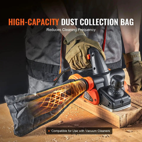 Powerful 710W handheld planer delivers 16500 RPM for fast, precise wood smoothing with 3-1/4 inch cut width and dust bag.