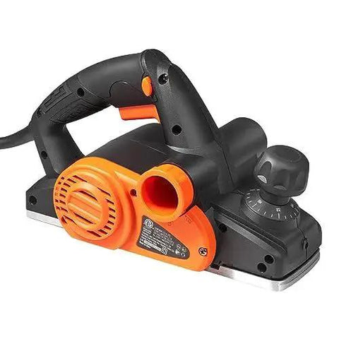 Powerful 710W handheld planer delivers 16500 RPM for fast, precise wood smoothing, chamfering with a 3-1/4 inch cut width side view.