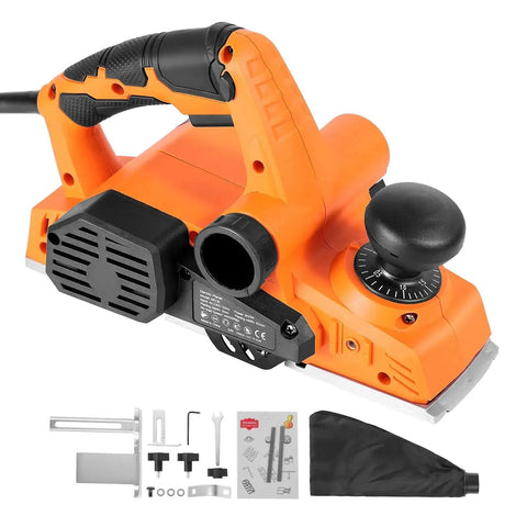 Effortlessly smooths stock, edges, and chamfers with a 7 Amp corded electric hand planer, featuring a 3 and 1 quarter inch cut width