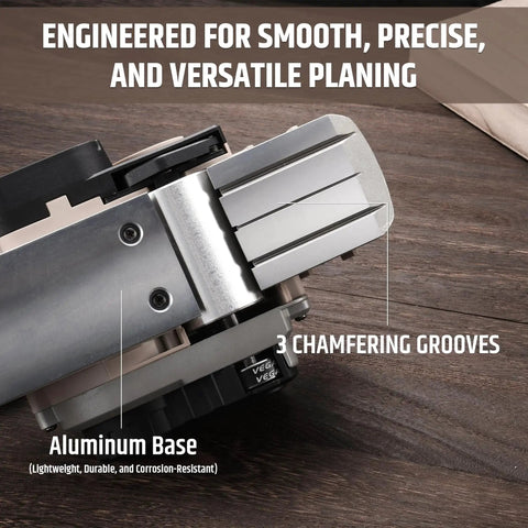 Effortlessly smooth and shape wood with a corded electric hand planer featuring aluminum base and 3 chamfering grooves