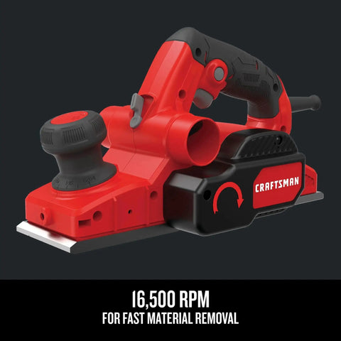 Electric Handheld Planer With 6 Amp Motor For Fast Smooth Planing In Wood Plastics And Composites Including Cabinets Trim And Doors Eleven Point Five Inch Aluminum Shoe Dual Dust Extraction For Cleaner Surfaces And Reduced Mess Ideal For Soft And Hard