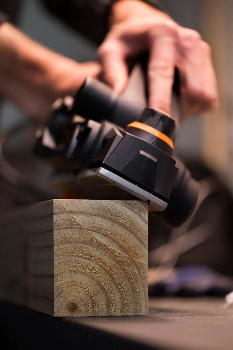 Powerful 3.8 Amp Electric Hand Planer with a 2-3/8 inch width smooths rough boards, squares edges, helps doors fit precisely