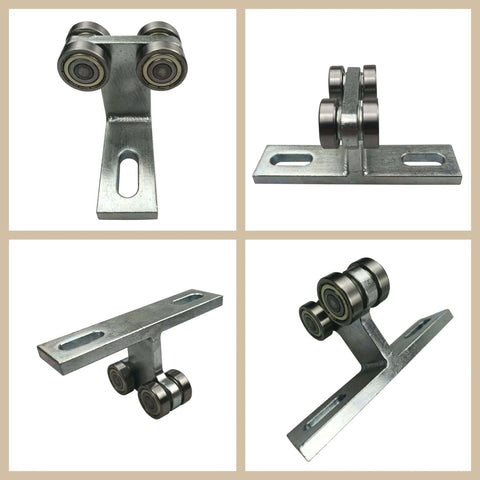 Electric Hoist Installation Roller Trolley 4 Wheel Assembly for 1-5/8" Wide Strut Channel, Silver 2, front and side view