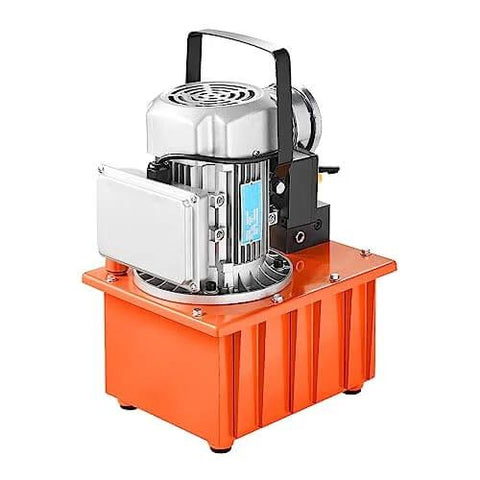 Electric Hydraulic Pump, 10000 PSI 750W 110V, 488 in³/8L Capacity, compact design with manual valve on orange base