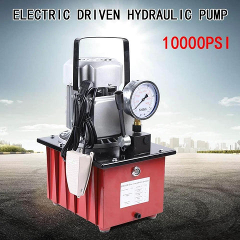 HinLIaDa 10000PSI Electric Hydraulic Pump, 750W 110V Single Acting Hydraulic Driven Pump 7L Solenoid Pedal Power Pack in red