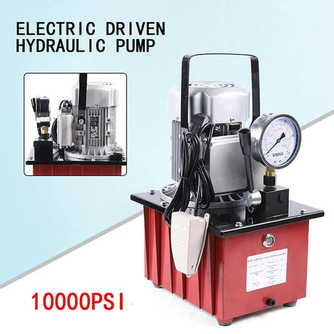 HinLIaDa 10000PSI Electric Hydraulic Pump, 750W 110V Red Power Pack with Solenoid Pedal and Gauge